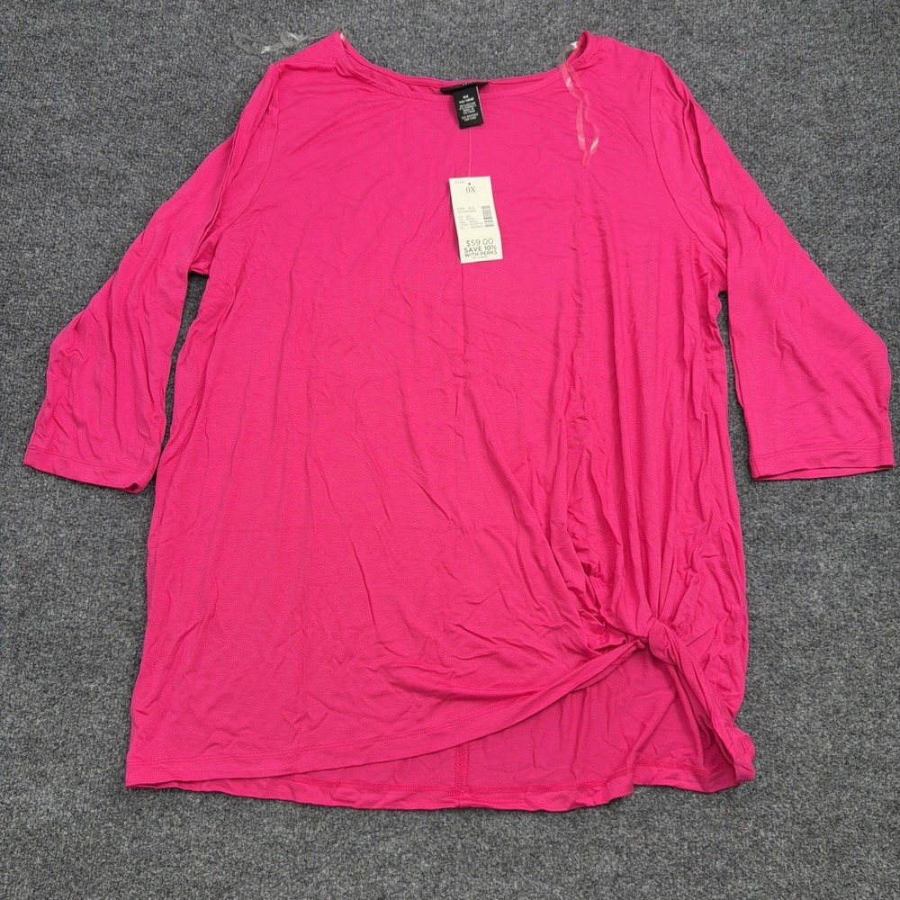 Catherines Anywear Tunic Top 0X Fuchsia Pink Long Sleeve Knot Side Tie Soft Plus